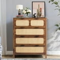 thumbnail image 1 of LEVNARY 4 Drawer Dresser for Bedroom, Rattan Dresser Drawers Storage Cane Cabinet, Wooden Chest of Drawers for Bedroom, Entryway, Living Room (1, Walnut), 1 of 8