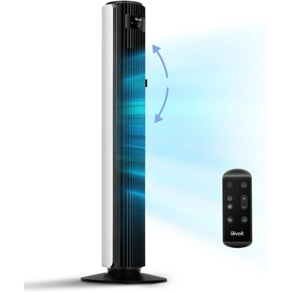 LEVOIT 42" Tower Fan for Bedroom,90° L&R, 60° U&D Oscillating Fan with 5 Speeds,4 Modes, 12H Time,Cooling Bladeless Fan, 1252 CFM, White