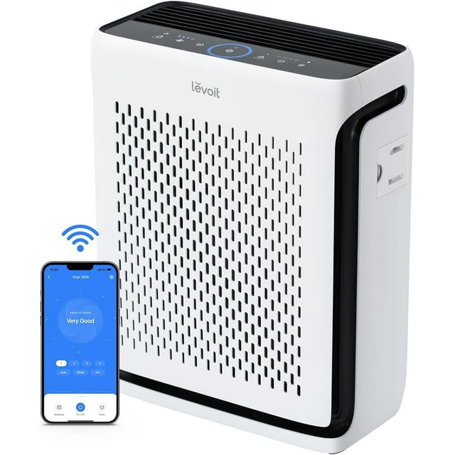 LEVOIT Air Purifier for Home Large Room Bedroom Up to 1110 Ft² with Air Quality Monitor, Smart WiFi, Washable Pre-Filter, HEPA Sleep Mode for Pets, Allergies, Dust, Pollen, Vital 100S-P, White