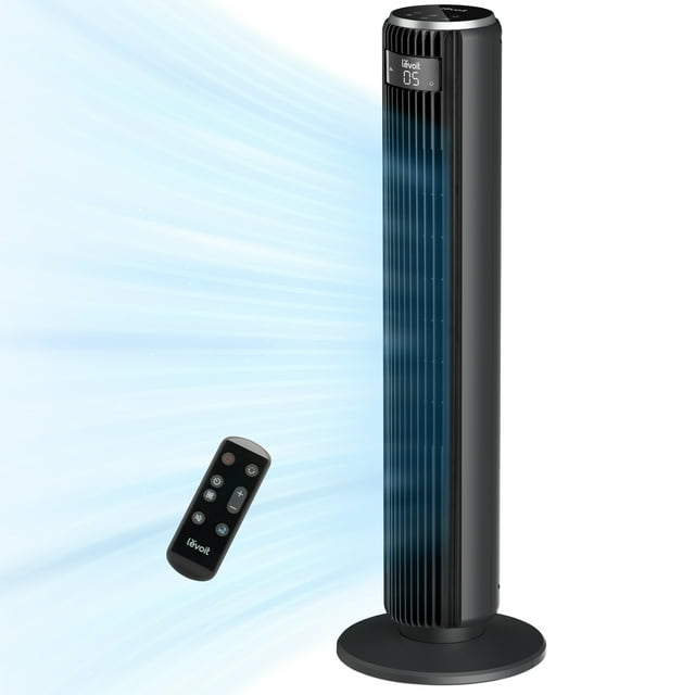 LEVOIT Tower Fan for Bedroom, 90° Oscillating Fan with 5 Speeds, 4 Modes, 12H Timer, Standing Fan for Home, Black, Classic 36