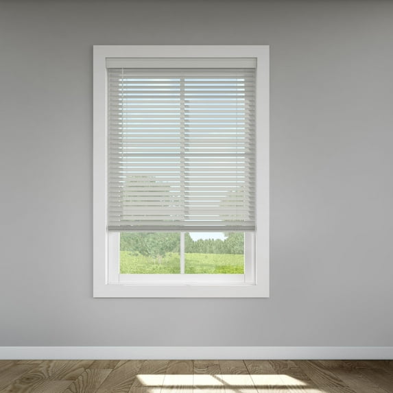LEVOLOR Custom Classic Value 2" Cordless Faux Wood Blinds, Light Gray, 64 1/2" Width x 48" Length