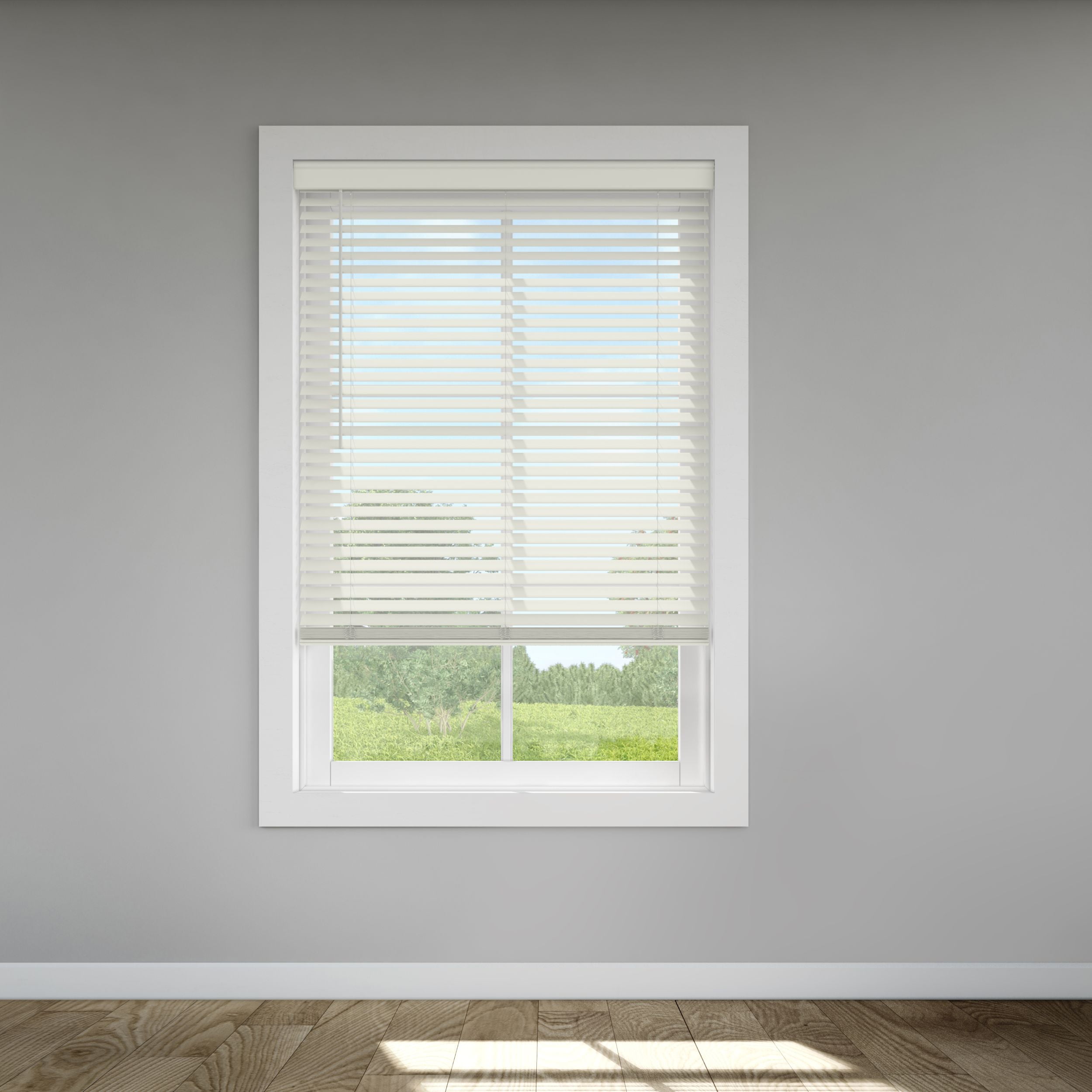 LEVOLOR Custom Classic Value 2" Cordless Faux Wood Blinds, Sandblasted White, 57 1/4" Width x 72" Length