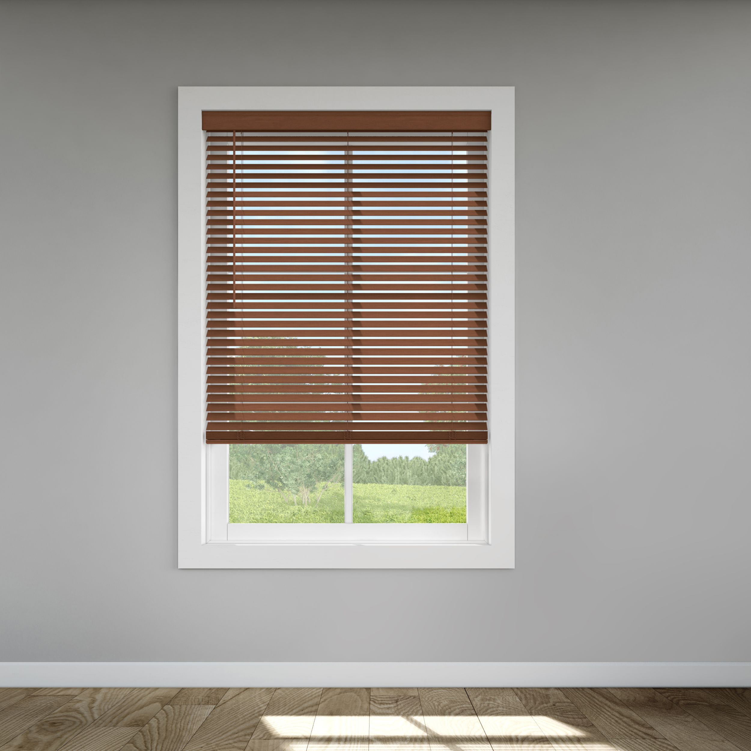 LEVOLOR Custom Classic Value 2" Cordless Faux Wood Blinds, Walnut, 46 3/4" Width x 72" Length
