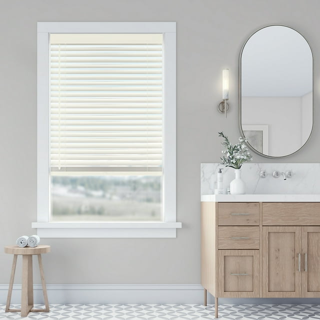 LEVOLOR Custom Reflections Collection, 2" Cordless Faux Wood Blinds, White, 28 1/8" Width x 48" Length