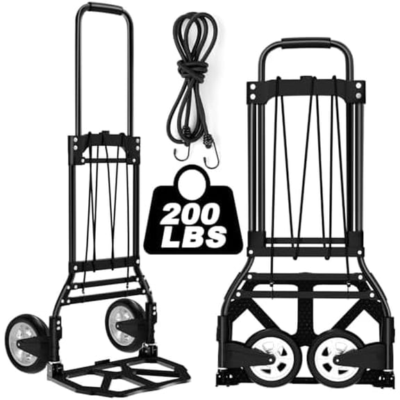 LEVORY J Folding Hand Truck and Dolly, 200 LB Capacity Upgraded Aluminum Dolly Cart, Extended Handle Portable Dolly for Travel, Moving, Shopping, Office Use, Black$$Tools