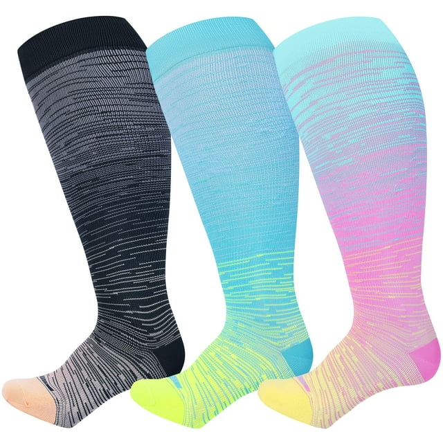 LEVSOX Wide Calf Compression Socks for Women Men Plus Size 15-20 mmHg ...