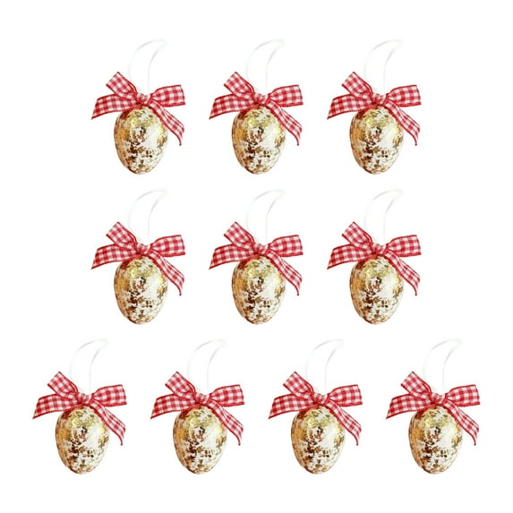 LEWEEN 12 Pcs 3D Easter Egg Gold Foil Pendants, 1.6 x 1.2 Inch Water-Resistant Decor, Perfect for Easter Party Home Garden Patio Window Tree Ornaments