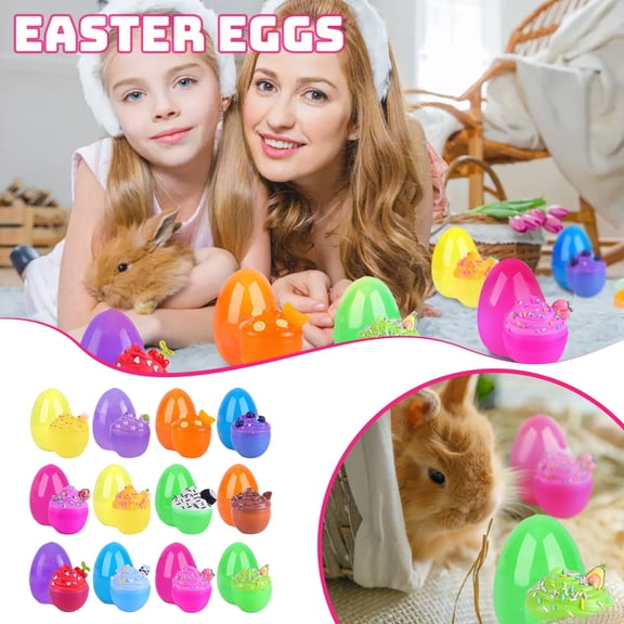 LEWEEN 12 Pcs Easter Egg Toy with 12 Slimes Funny Toys Easter Egg Game Gift Decoration Props for Kids Easter Party Home Decor Stress-Relieving Easter Gifts for Boys Girls Colorful Playset