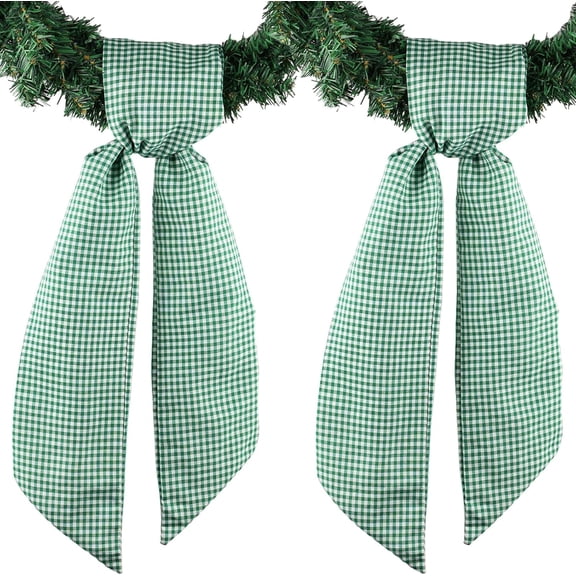 LEWEEN 2 Pack Green White Gingham Wreath Sash Front Door Decoration, 5.12" x 54.33" Blank Sashes Spring St Patrick Wedding Holiday Party Bow Ribbon Bundle Farmhouse