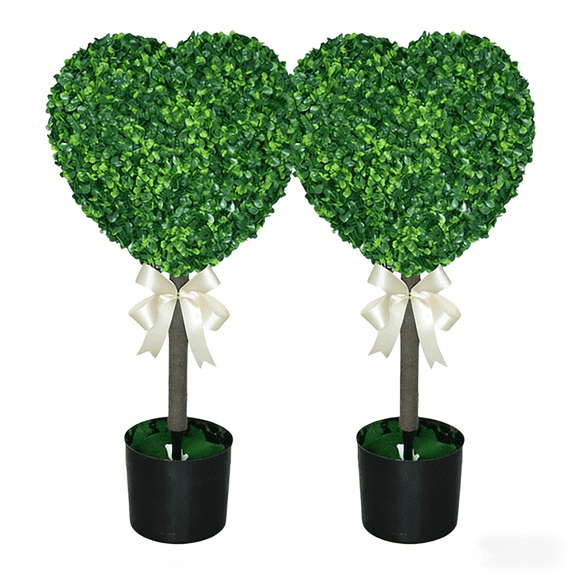 LEWEEN 2 Sets 2.5 ft Heart-Shaped Boxwood Topiary Tree, Artificial Valentine's Day Decor with Planter Pots for Indoor and Outdoor Use(Empty Flowerpot)
