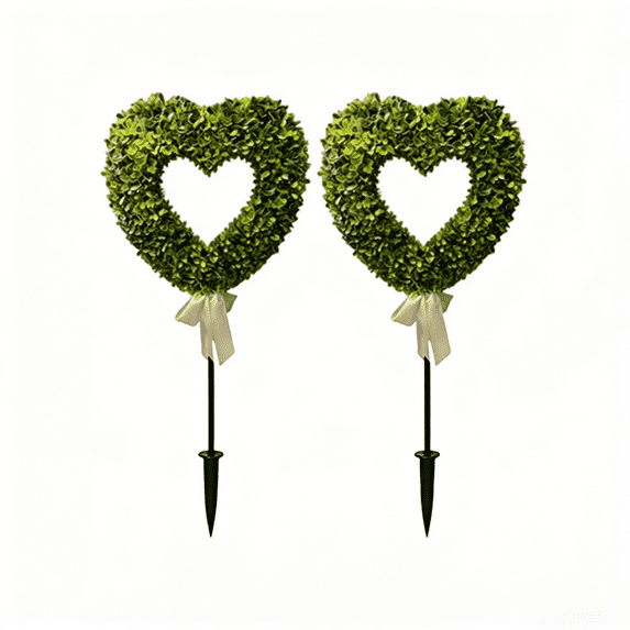 LEWEEN 2 Sets Artificial Boxwood Heart Topiary - 2.5 ft Valentine's Day Heart Shaped Tree with Ground Spike, Perfect for Indoor Outdoor Home Porch Decoration