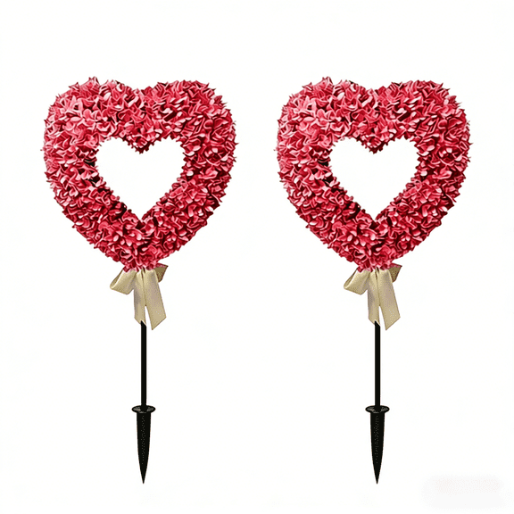 LEWEEN 2 Sets Faux Boxwood Heart Topiary Tree, 2.5 ft Artificial Valentine's Day Heart-Shaped Decoration with Ground Spike for Indoor Outdoor Porch Home Decor