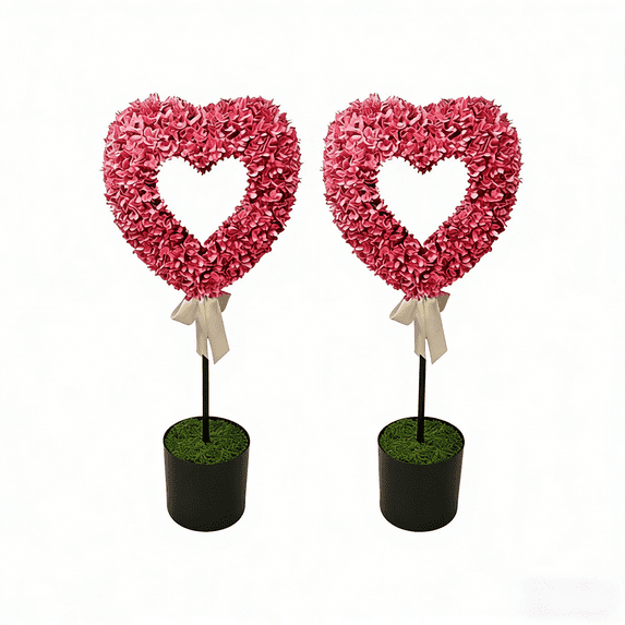 LEWEEN 2 Sets Valentine's Day Decor: 2.5 ft Artificial Heart-Shaped Boxwood Topiary Tree with Planter Pots, Perfect for Indoor and Outdoor Settings
