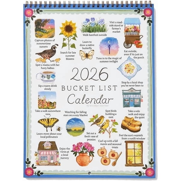 LEWEEN 2026 Bucket List Calendar - Celebration of Life’s Seasons & Inspirational 12-Month Wall Planner, Thick Paper Spiral Hanging Decor Gift for Women & Family (1pc)