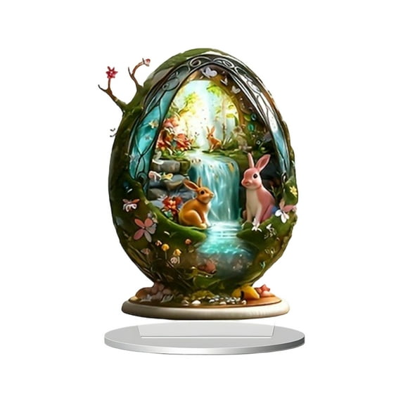 LEWEEN 2D Easter Bunny Easter Egg Acrylic Ornament Home Decor, Cute Spring Party Decorations, Mini Ornaments for Outdoor Indoor Home Gifts, Easter Basket Stuffers