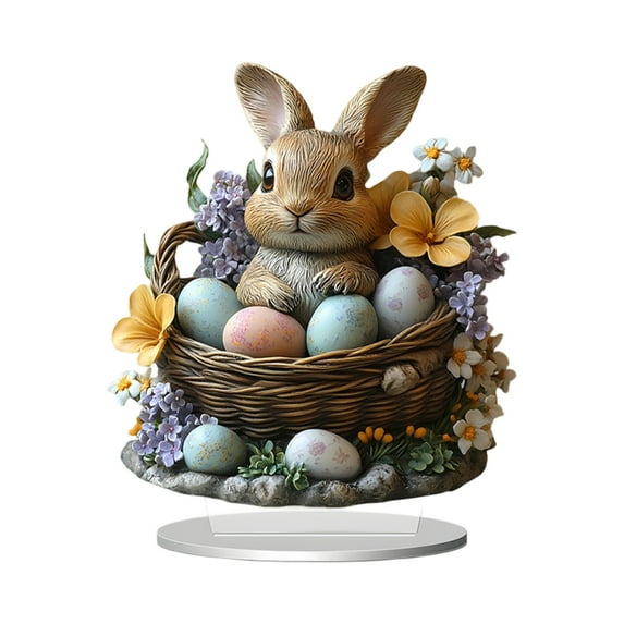 LEWEEN 2D Easter Bunny Easter Egg Acrylic Ornament Home Decor, Cute Spring Party Decorations, Mini Ornaments for Outdoor Indoor Home Gifts, Easter Basket Stuffers