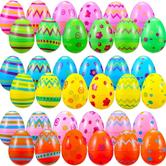 LEWEEN 36 Pack Plastic Easter Eggs, 2.36x1.57 Inch Printed Empty Eggs, Easter Decor, Candy Storage, Basket Stuffers, Party Favors, Home Ornaments, Spring Gifts