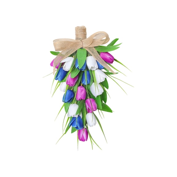 LEWEEN 3D Spring Summer Easter Simulation Tulip Upside-Down Plastic Door Ring Decoration 15.7 Inch, Home Holiday Door Ornament Hanging, Easter Decor Spring Party Supplies