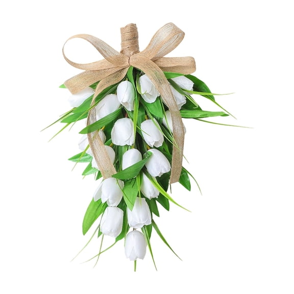 LEWEEN 3D Spring Summer Easter Simulation Tulip Upside-Down Plastic Door Ring Decoration 15.7 Inch, Home Holiday Door Ornament Hanging, Easter Decor Spring Party Supplies