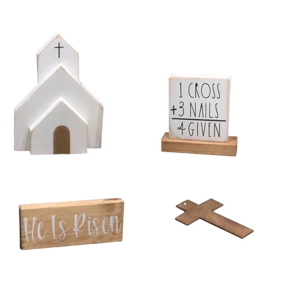 LEWEEN 4 Pcs Wooden Easter Tray Decoration, Three-dimensional Kitchen Living Room Ornaments, Festive Easter Home Decor Accents for Spring Holiday Display