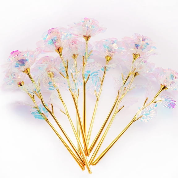 LEWEEN 43 Pcs 24K Galaxy Rose Glass Flowers Colorful Gold Rose Artificial Flowers Best Gifts for Mother's Day Thanksgiving Valentine's Day Girl's Birthday Party