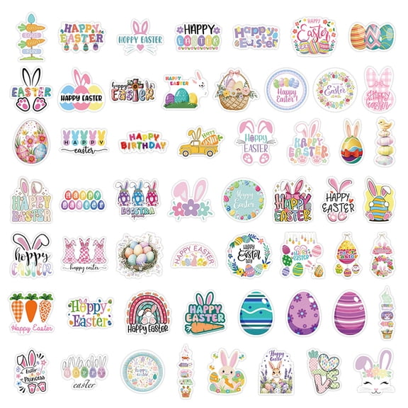 LEWEEN 50 Pcs Easter Cartoon Holiday Stickers Set, Luggage Car Journal Scrapbooking Decor, Bunnies Eggs Chicks Multi-Surface Fun Ornaments