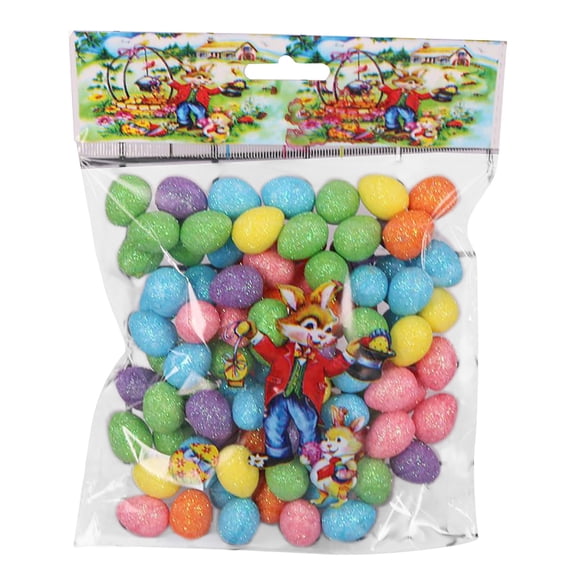 LEWEEN 92 Pcs Foam Easter Eggs Ornaments Glittery Assorted Colors, 0.59 X 0.71 Inch, Easter Home Decor DIY Crafts Eggs For Baskets Party Gifts Stuffers