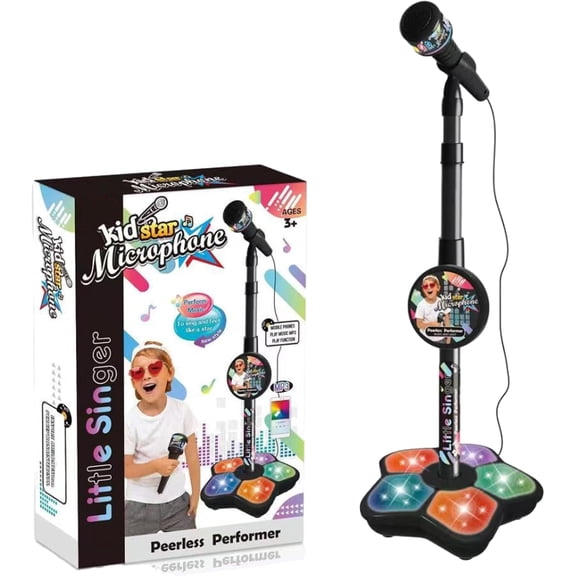 LEWEEN All-in-One Microphone Toy, Karaoke Machine, Fun Singing Toy with Adjustable Stand & Colorful Lights, Karaoke Microphone for Singing Song (Black)
