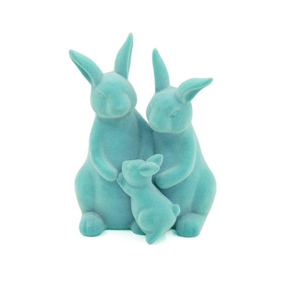 LEWEEN Blue Easter Flocked Bunny Figurine Family Set, Soft Fuzzy Resin Decor, Spring Home Decor, Indoor Outdoor Easter Festive Party Ornaments