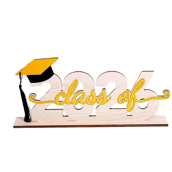 LEWEEN Class of 2026 Graduation Table Sign Decor, Wooden Cap and Tassel Tabletop Display, College Keepsake Photo Prop and Grad Party Centerpiece for Graduation Party Supplies (Gold)