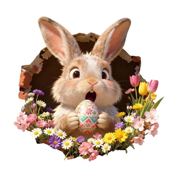 LEWEEN Easter Bunny 3D Broken Design Wall Stickers, 11.8x11.8 Inch PVC Self-Adhesive Easter Decorations, Fun Egg Window Toilet Stickers for Easter Home Party Decor Gifts