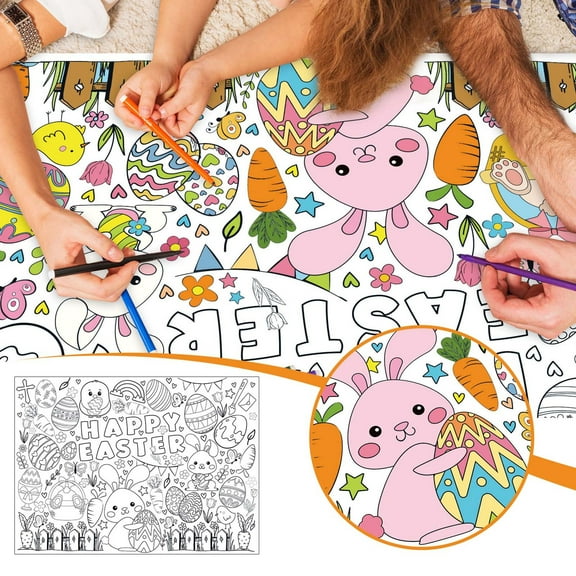 LEWEEN Easter Coloring Poster Tablecloth 43x31 Inch, Kids Crafts School Activities Party Decorations, Safe Sturdy Kraft Paper Coloring Fun For Easter Celebrations