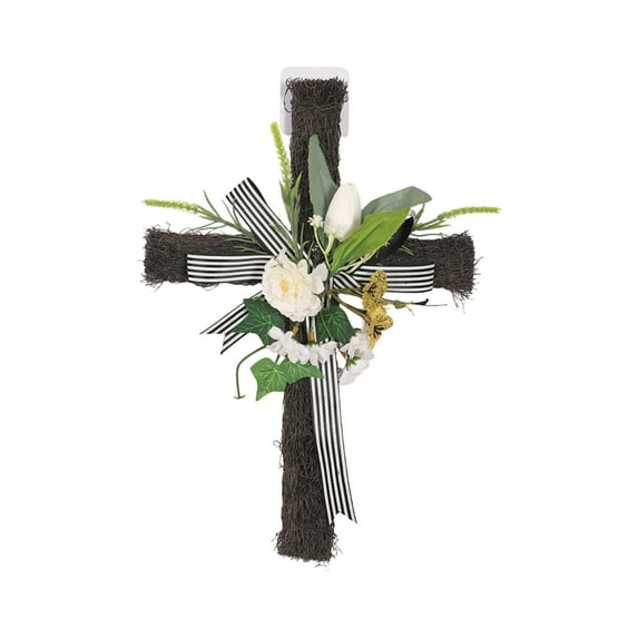 LEWEEN Easter Cross Artificial Flower Wall Hanging Wreath, Front Door Easter Decorations, Spring Home Decor, Outdoor Indoor Party Supplies, Easter Gifts, Rustic Farmhouse Ornaments