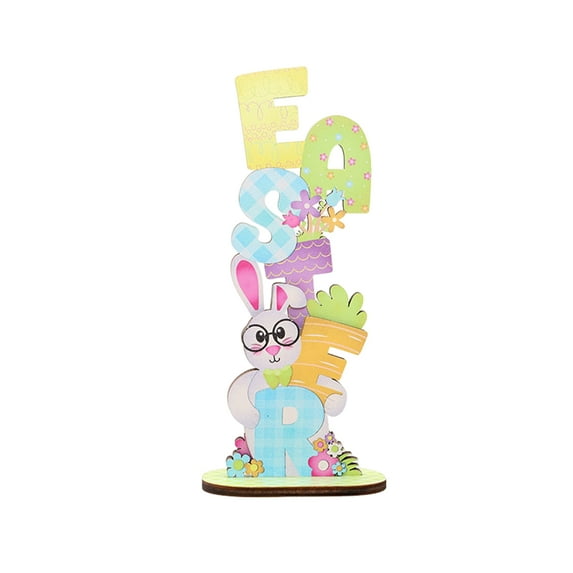 LEWEEN Easter Wooden Letter Ornament Bunny Egg Colorful Decor For Festive Home Spring Holiday Accessories Table Desk Shelf Decorations