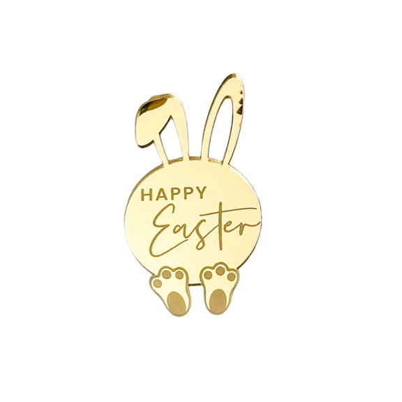 LEWEEN Gold Happy Easter Bunny Mirror Cake Topper Tags, Cupcake Decor Gift Labels, Shiny Reusable Plastic Decor for Easter Party Treats