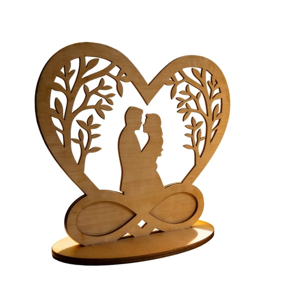 LEWEEN Heart-shaped Wooden Hollowed-out Couple Display Stand 8.1x6.9x0.8 Inch, Valentine's Day Tabletop Decoration, Eternal Love Gift