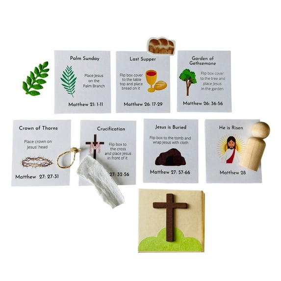 LEWEEN Holy Week Easter Gift Box with Wooden Figure Doll, 3.5 x 3.5 Inch Creative Holiday Gift Set, Home Party Educational Storytelling Decor Props