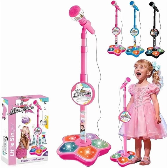 LEWEEN Star Microphone All-in-One Microphone Funny Karaoke Microphones with Stand,Adjustable Height,Built-in Music and Echo,Flashing LED Lights, Fun Singing Mic Gift(Red)