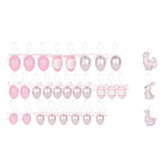 LEWEEN Pink Easter Decorations 30PCS Painted Rabbits Chicks Eggs Pendant Gift Box, 3.9x2.4 Inch Holiday Party Decor for Easter Home & Craft Projects