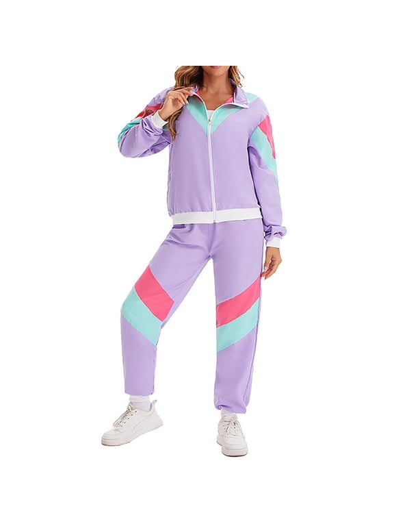 80S Disco Outfits for Women Metallic Shiny Zip up Jacket & Pants Sets Retro Party Clubwear Hip Hop Costume Sparkly Streetwear Tracksuits