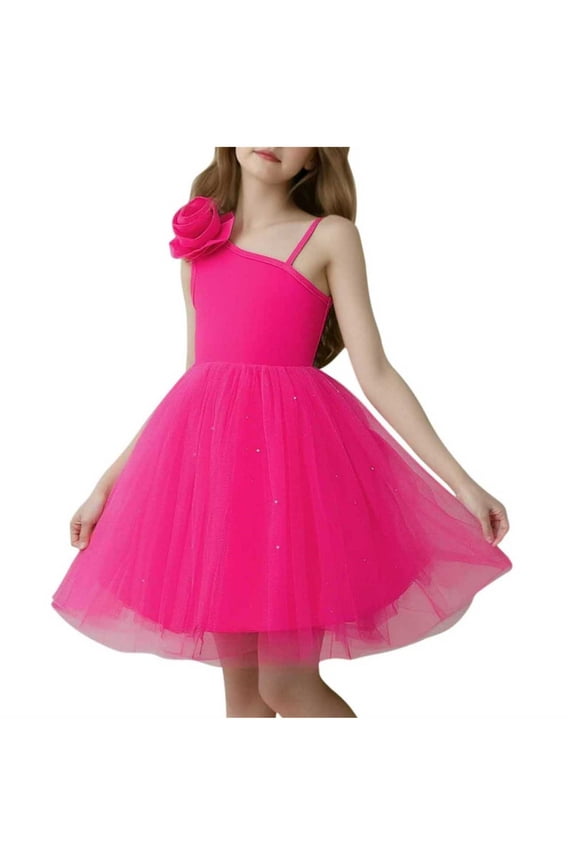 Big Girls One Shoulder Tutu Dress with Large Floral Applique Sparkly Tulle Mesh Skirt formal Party Gown for Spring Wedding Flower Girl