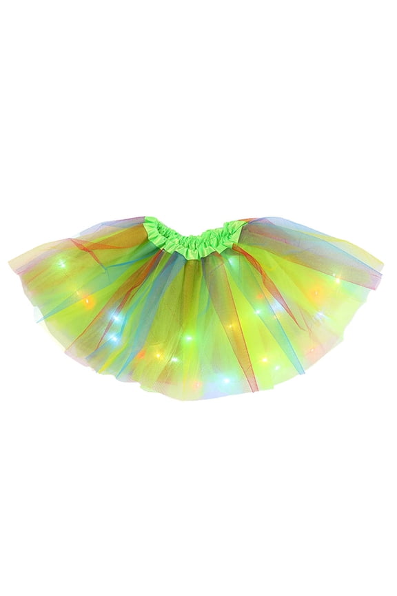 Led Light Up Tutu Skirt for Girls Glowing Rainbow Tulle Mesh Dance Costume Birthday Party Performance Holiday Apparel Twirly Style