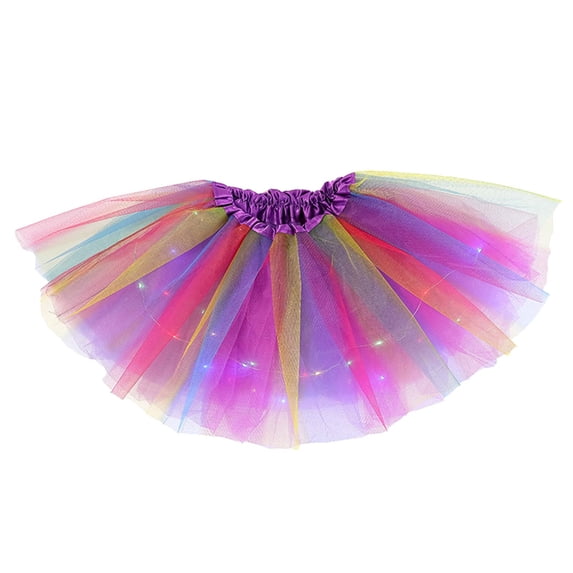 LEWKW Led Light Up Tutu Skirt for Girls Glowing Rainbow Tulle Mesh Dance Costume Birthday Party Performance Holiday Apparel Twirly Style