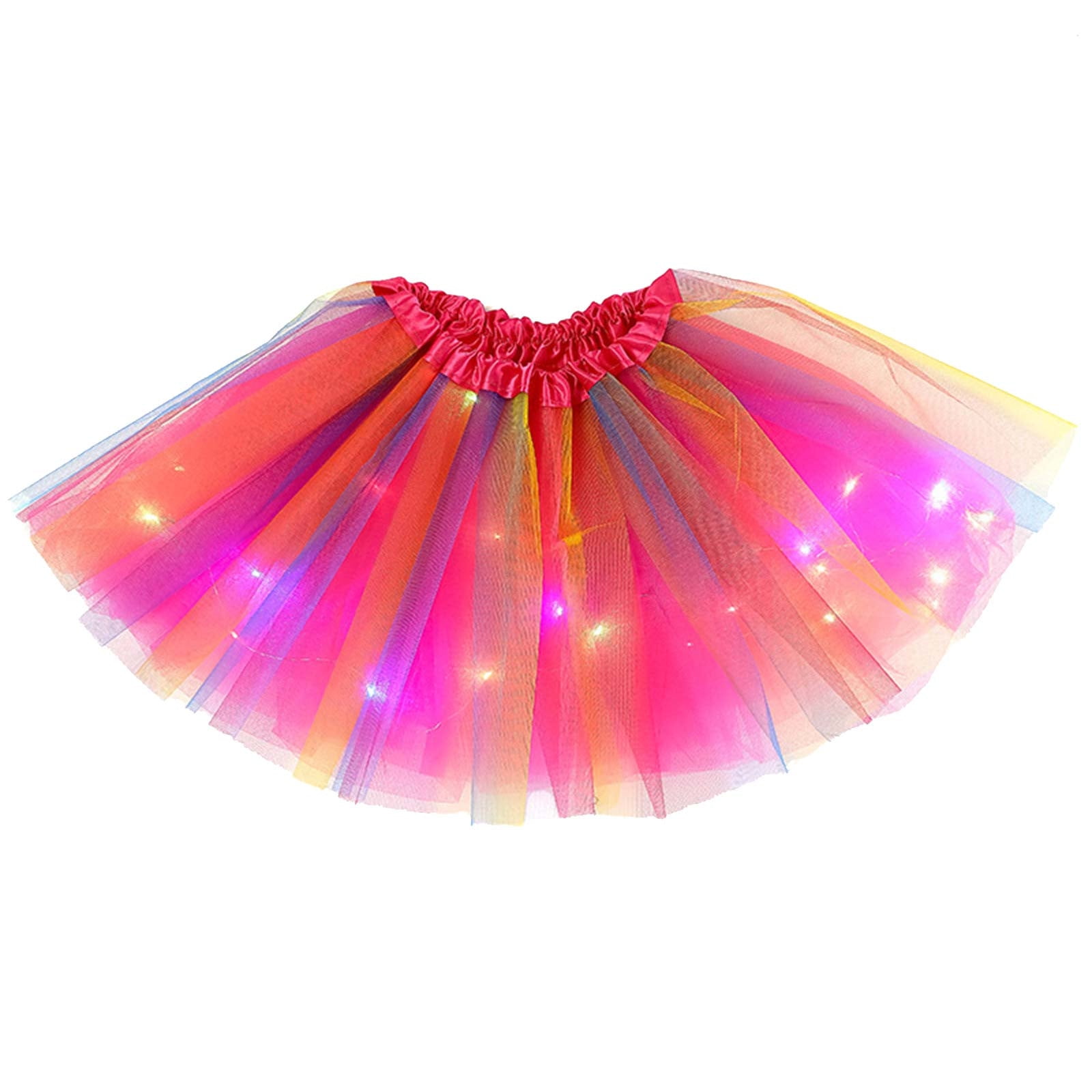 LEWKW Led Light Up Tutu Skirt for Girls Glowing Rainbow Tulle Mesh ...
