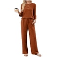 thumbnail image 1 of LEWKW Lounge Sets for Women 2 Piece Outfits Long Sleeve Button Henley Top & Wide Leg Pants Ribbed Knit Casual Comfy Sleepwear Soft Matching Suits, 1 of 8