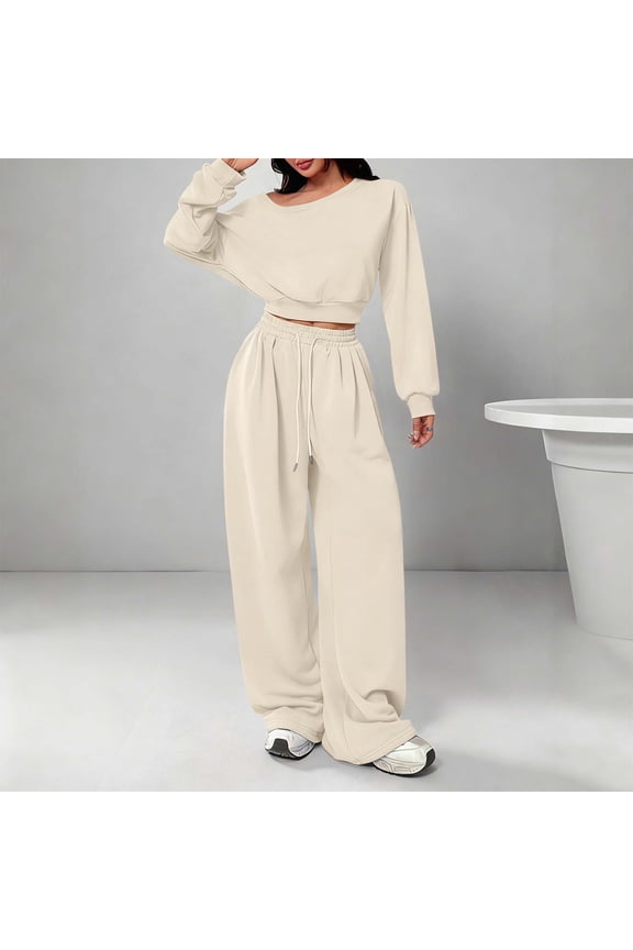 Outfits for Women 2 Piece Lounge Sets One Shoulder Long Sleeve Crop Top & Sweatpants Joggers Streetwear Casual Loose Fit Matching Tracksuits