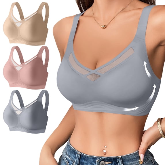 LEWKW Plus Size Comfortable Bras for Women Wirefree T Shirt Bra Seamless Support Bras Full Coverage Breathable Sleep Daily Wear Back Smoothing Soft Padded