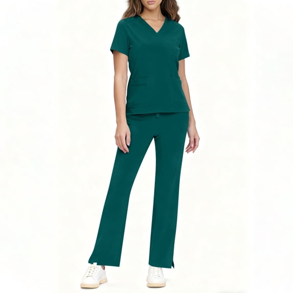 LEWKW Scrub Sets for Women 2 Piece Medical Uniforms V Neck Top & Pants Outfits Stretch Soft Nursing Hospital Work Wear Doctors Joggers Matching Suits