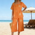 thumbnail image 1 of LEWKW Summer Outfits for Women Short Sleeve V Neck Top And Wide Leg Capri Pants Matching Sets Boho Print Linen Blend 2 Piece Sets Beach Vacation Wear, 1 of 9