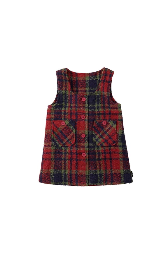 Toddler Girls Pinafore Dress Plaid Check Pattern Sleeveless Button Down Vest for Spring Casual School Wear and Vintage Outfit